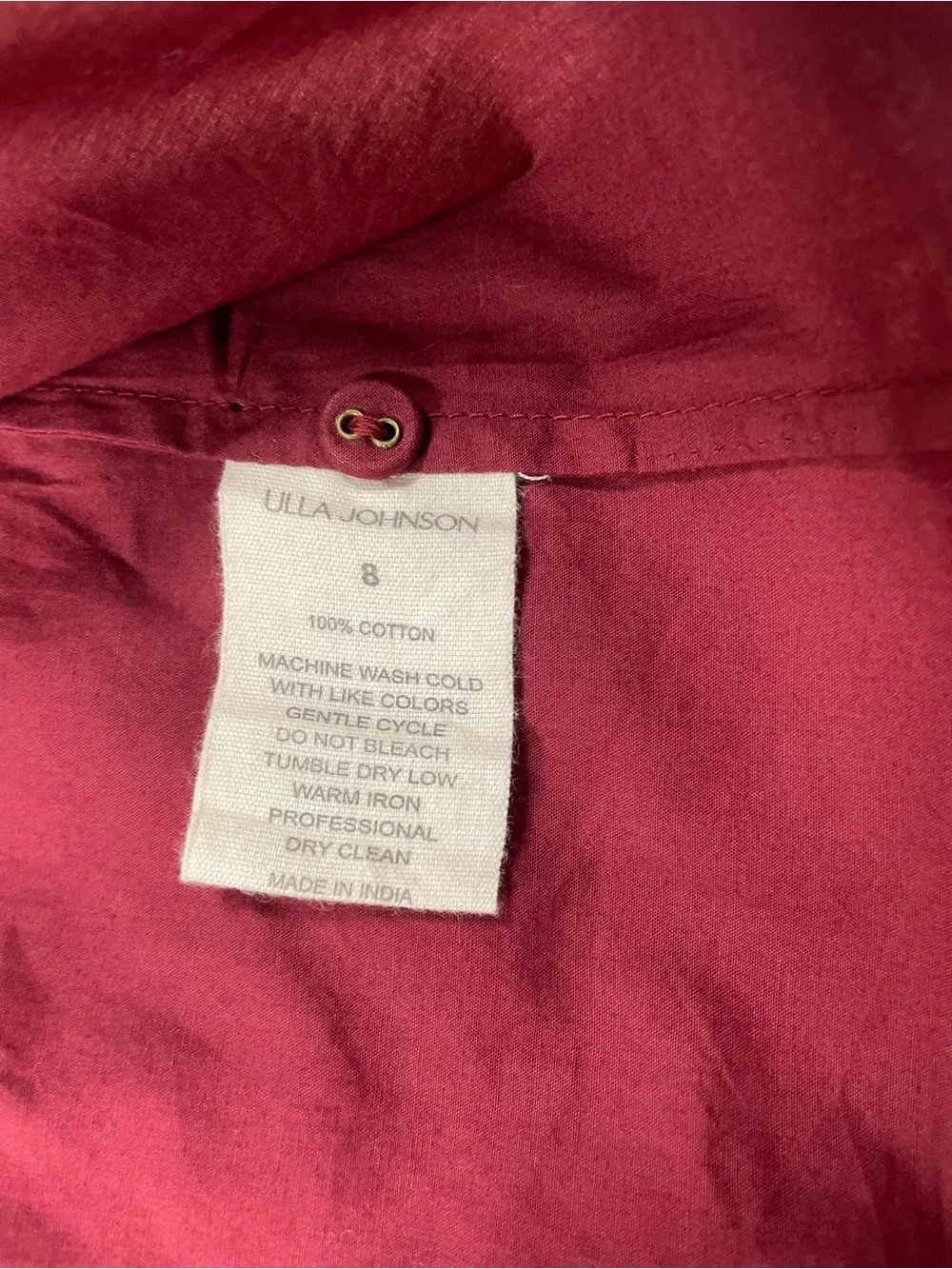 Ulla Johnson Maroon Cotton Pintuck Blouse Puff Long Sleeve Peasant Top,Sz 8 NWOT